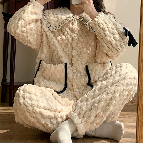 Зимняя коралловая пижама, бархатный флисовый зимний фланелевый милый комплект, увеличенная толщина, большой размер
