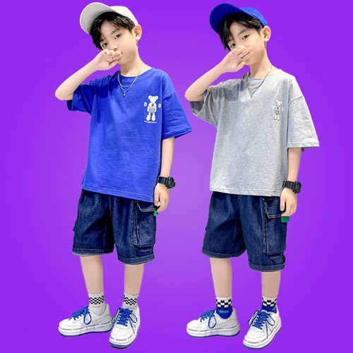 Костюм для мальчиков в стиле хип-хоп, современный детский комплект для школьников, короткий рукав