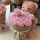 21 Pink Litchi Rose Hug Bucket+Birthday Bear