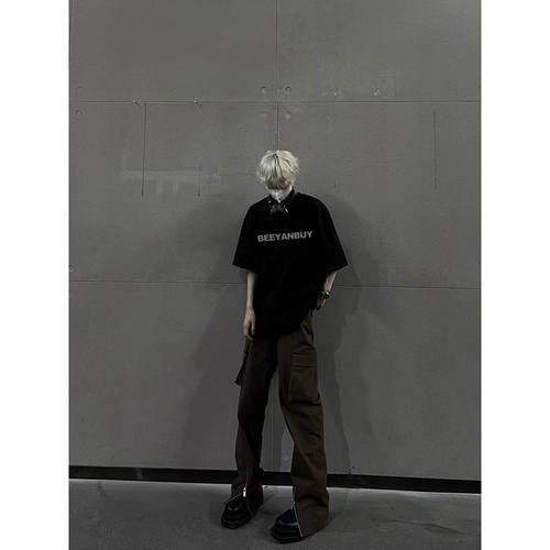 Летняя черная цветная футболка, в американском стиле, короткий рукав, европейский стиль