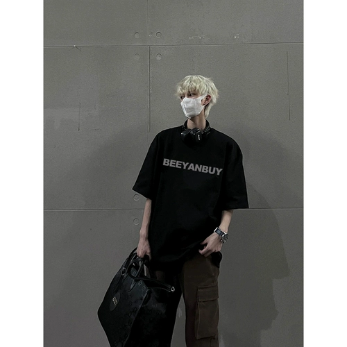 Летняя черная цветная футболка, в американском стиле, короткий рукав, европейский стиль