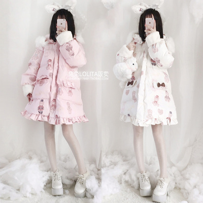 taobao agent Keep warm down jacket, Lolita style, with little bears