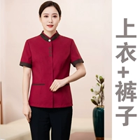 Стиль сливы-рубашка с короткими рукавами-Red Top + штаны