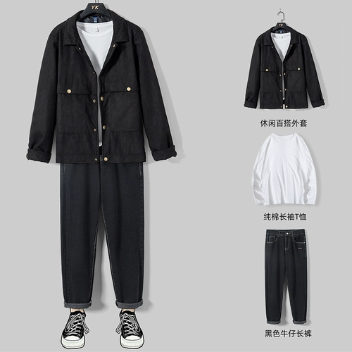 Демисезонный трендовый флисовый спортивный осенний комплект, 2020, в корейском стиле