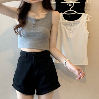 taobao agent Tide, sports fitted short tank top, plus size, can be worn over clothes