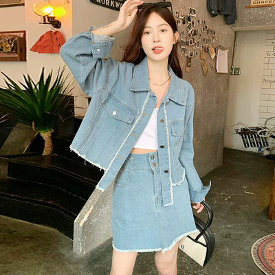 taobao agent Denim autumn short jacket, skirt, plus size, trend of season