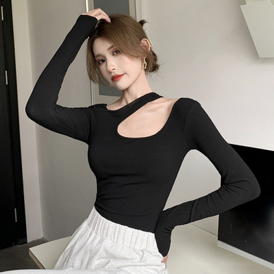 taobao agent Spring sexy top, black T-shirt, plus size, trend of season, long sleeve, 2023 collection