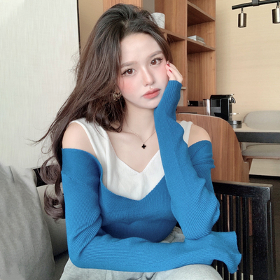 taobao agent Knitted autumn sweater, top, plus size, 2021 collection, trend of season, fitted, V-neckline