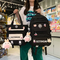 Черная большая сумка для учебы, значок, кролик, подвеска