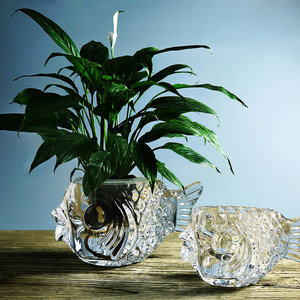 欧式花瓶玻璃透明创意鱼形水培绿萝花器桌面摆件 客厅餐桌装饰品