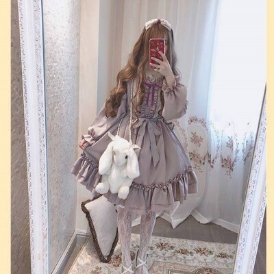 taobao agent Lace Japanese school skirt, dress, Lolita style, maxi length, long sleeve