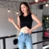 Bungee vest nữ mùa hè ngắn crop top, phong cách phương Tây hyuna phong cách jazz dance bó sát không tay áo sơ mi đáy trong - Áo ba lỗ Áo ba lỗ