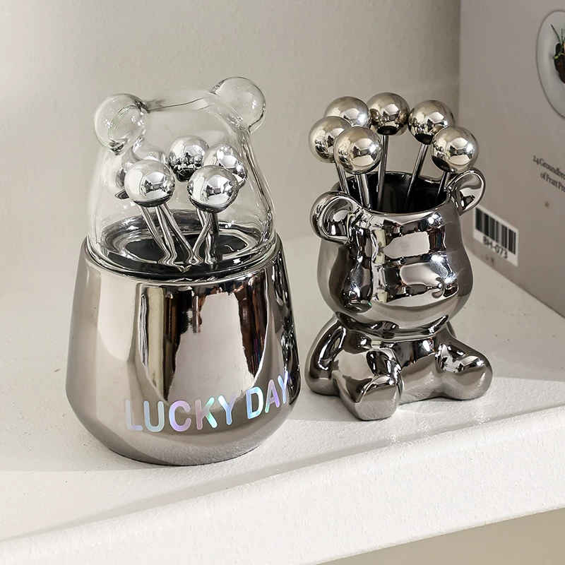 Cartoon dessert fruit fork stainless steel, storage system