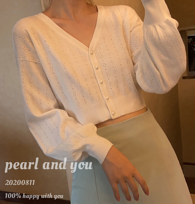 taobao agent Autumn short white knitted cardigan, french style, high waist