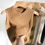 Трикотажная майка топ без рукавов, летний приятный телу костюм, французский стиль, облегающий крой