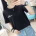 Quần áo phụ nữ mùa hè 2020 phiên bản mới của Hàn Quốc màu tinh khiết học sinh đơn giản chữ rời áo sơ mi ngắn tay phía dưới áo phông phụ nữ hàng đầu - Áo phông Áo phông