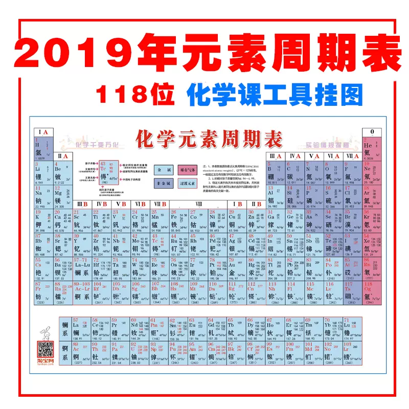 双语化学元素周期表118位元素中英对照氢氦中学化学实验教室挂图