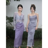 鹭青一 Оригинальное платье-комбинация, трехмерная юбка, дизайнерское платье, в цветочек
