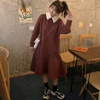Демисезонное утепленное длинное платье для школьников, 2020, в корейском стиле, оверсайз, средней длины