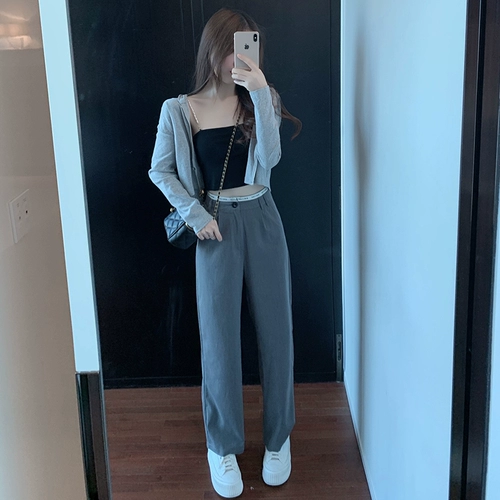 Осенний трикотажный кардиган, короткая куртка, штаны, V-образный вырез, изысканный стиль