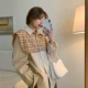Phiên bản mùa xuân Hàn Quốc 2021 thiết kế mới khăn choàng kẻ sọc dài tay áo sơ mi hàng đầu quần áo phụ nữ - Áo sơ mi dài tay