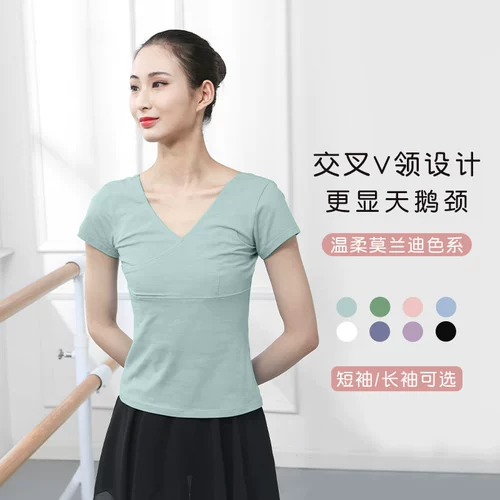 Летняя черная спортивная одежда, одежда для гимнастики, короткий рукав, V-образный вырез