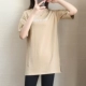 Pure pull mùa hè 2021 phụ nữ Hàn Quốc lỏng lẻo giản dị hàng đầu ngắn tay trong thủy triều áo thun nữ trung dài cotton tinh khiết - Áo phông