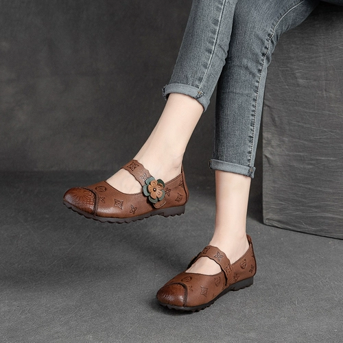 Кожаные комфортные туфли для матери для кожаной обуви на липучке, воловья кожа, из натуральной кожи, мягкая подошва, для среднего возраста