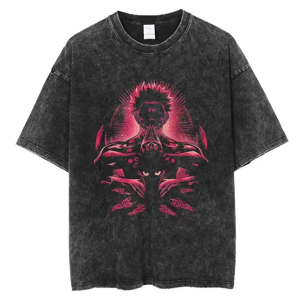 Аниме jujutsu kaisen футболка винтажная стиранная футболка Gojo Sat