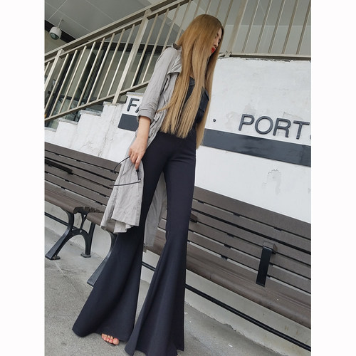 加绒【前拉链大喇叭】AOAOMISSSHOP  鳌鳌家 高腰黑色西装裤 长裤