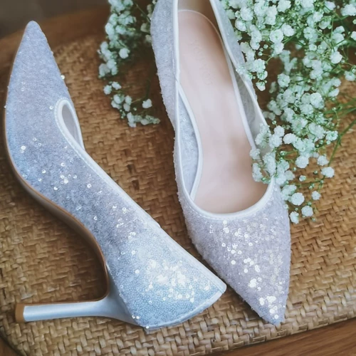 Оригинальные свадебные туфли со стразами, блестки для ногтей, обувь на высоком каблуке, французский стиль, для подружки невесты