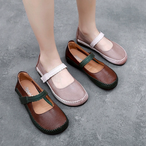 Демисезонная обувь, этнические туфли для матери для кожаной обуви для беременных, из натуральной кожи, мягкая подошва, этнический стиль