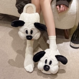 Мультяшные милые тапочки, зимняя нескользящая удерживающая тепло обувь для влюбленных, мягкая подошва