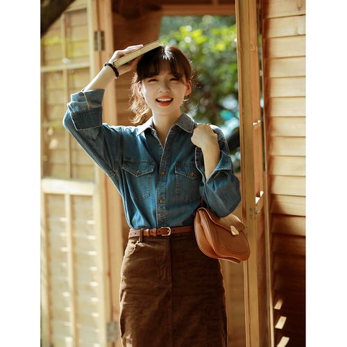 Осеннее платье, комплект, джинсовая юбка, 2022, изысканный стиль, легкий роскошный стиль