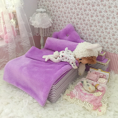 taobao agent OB11 baby bed 4 -piece set 8 points 12 points doll furniture 15/20cm accessories paper towel box bedside table BJD curtain
