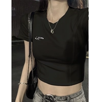 Черный [французский уникальный и уникальный маленький топ -короткая горячая девушка в модном иностранном стиле моды в моде]