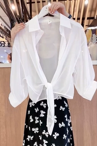 Весенний летний тонкий кардиган, шифоновая накидка, подходит с юбкой, коллекция 2023, эффект подтяжки