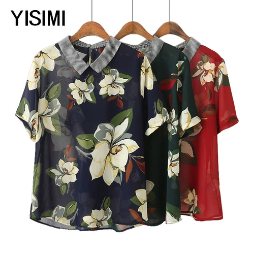 Летняя шифоновая футболка для матери, для среднего возраста, большой размер