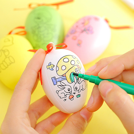 卡通彩绘鸡蛋套装 带图案仿真塑料彩蛋儿童diy手工手绘绘画涂色