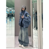 Синяя мужская осенняя куртка, короткая бейсбольная форма, в американском стиле