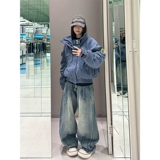 Синяя мужская осенняя куртка, короткая бейсбольная форма, в американском стиле