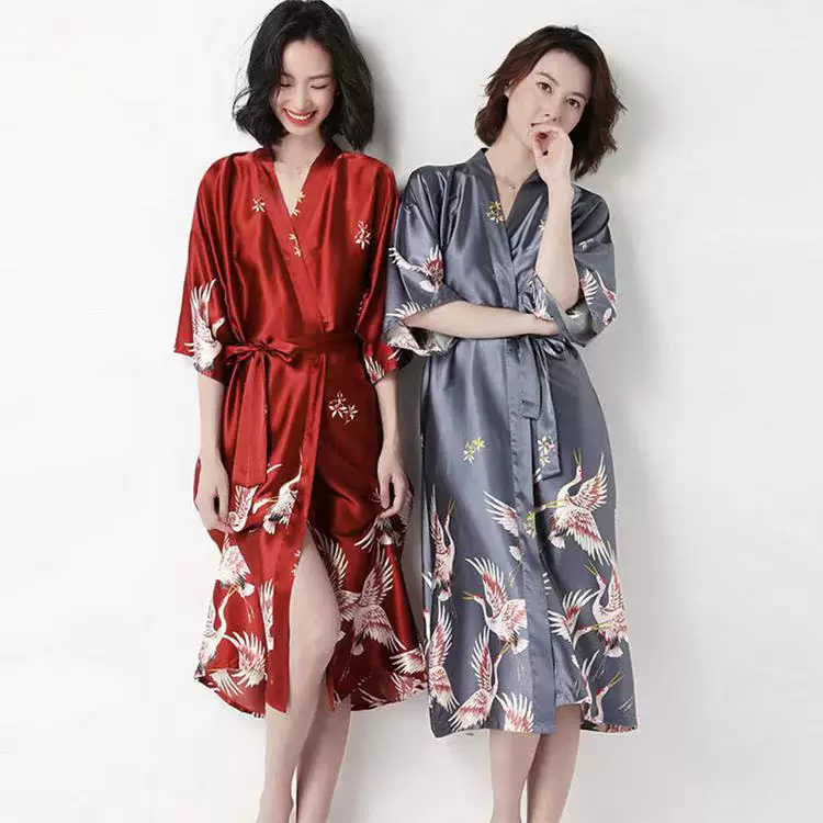 Retro pijama, long comfortable soft set, silk bathrobe