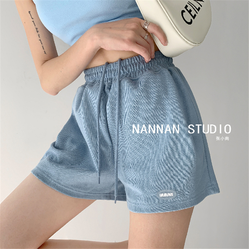 Sky BlueShow thin motion shorts female summer Wear out Solid color Broad legs easy ins leisure time Hot pants High waist run At home Pyjamas