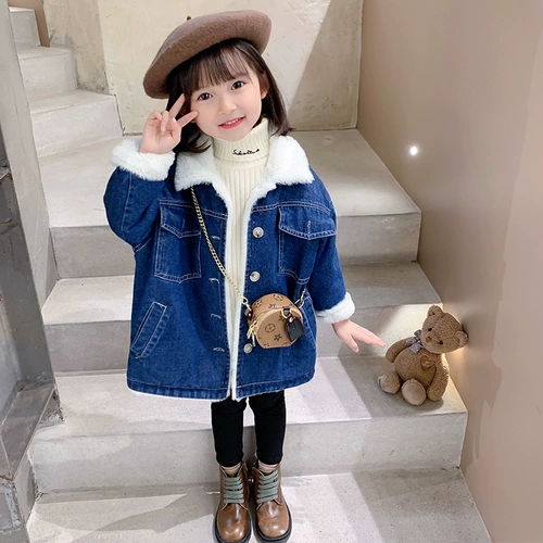 Детские длинные джинсы с начесом, куртка, зимний удерживающий тепло длинный комплект подходит для мужчин и женщин для девочек, средней длины