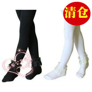 Korean foreign trade original single spring and autumn girl lace pantyhose children's dance sock socks, lace pants black and white
