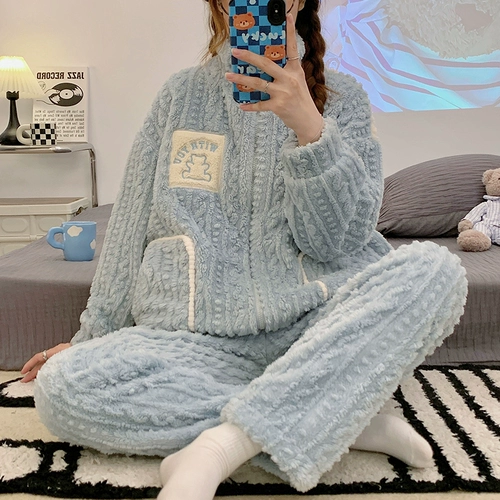 Демисезонная коралловая бархатная флисовая пижама, фланелевый комплект с молнией для отдыха, увеличенная толщина, коллекция 2022