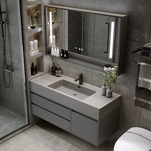 Легкий роскошный шкаф для ванной комнаты зеркальный шкаф с простым современным камнем встроенного в интегрированном стирном столе туалет туалет туалет, умывальник