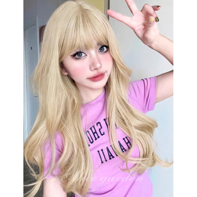 taobao agent Curly golden hair mesh, lifelike bangs, helmet, internet celebrity, Lolita style