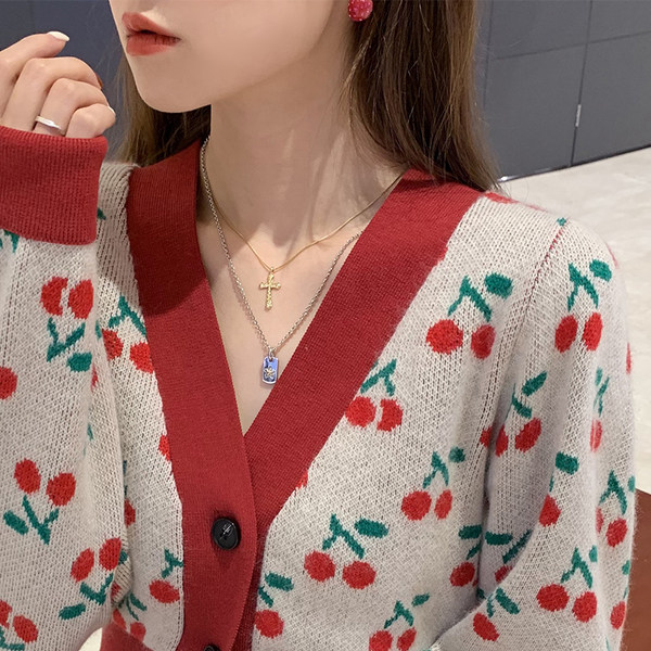 Юмо [ свитер сын привел 】 Меньшинство дизайн крест ожерелье ins Sweet Cool, подготовка в стиле Б