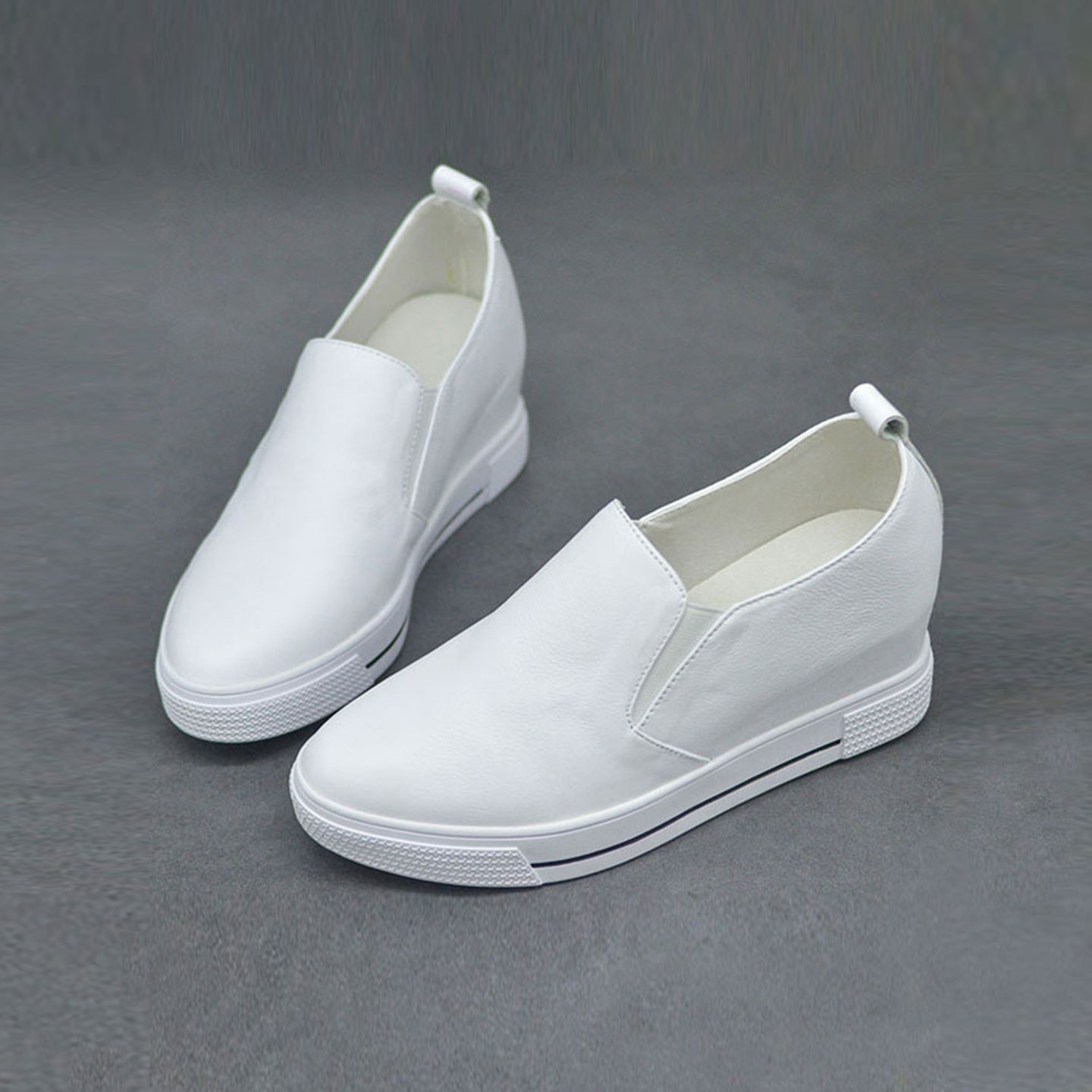 内增高小白鞋女真皮秀气一脚蹬女鞋小个子增高显瘦坡跟休闲鞋女款